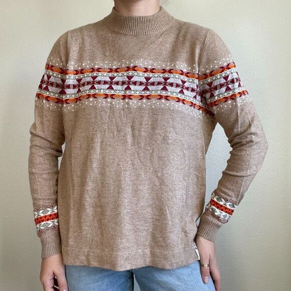 Woolrich Womens Wool Blend Fair Isle Brown Red Lightweight Sweater Sz XL - Picture 8 of 8